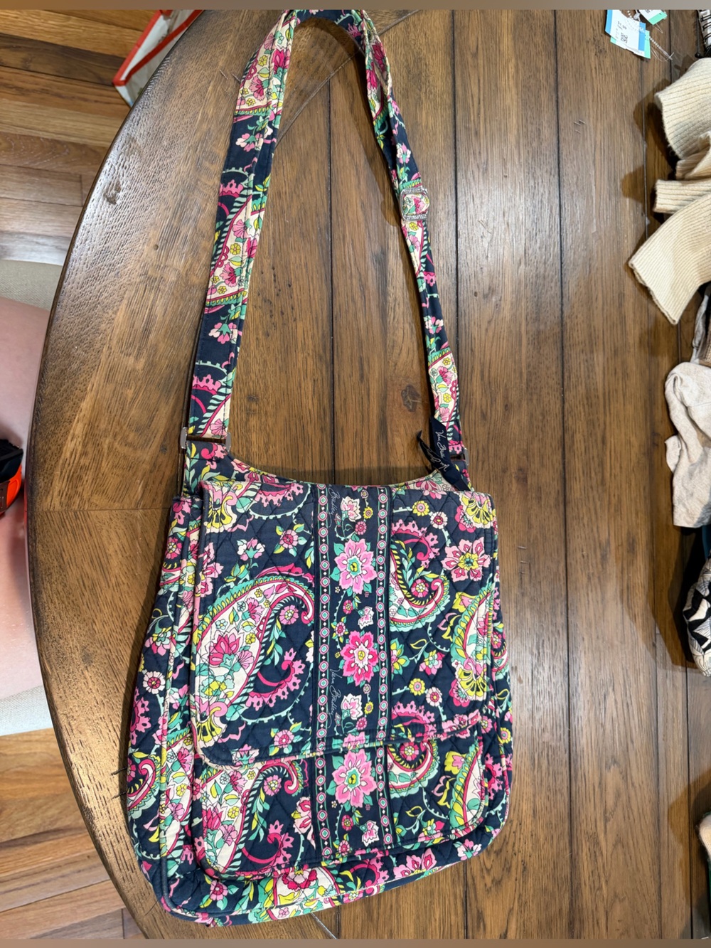 Vera Bradley Navy Quilted Paisley Shoulder Bag with Pink & Green Accents